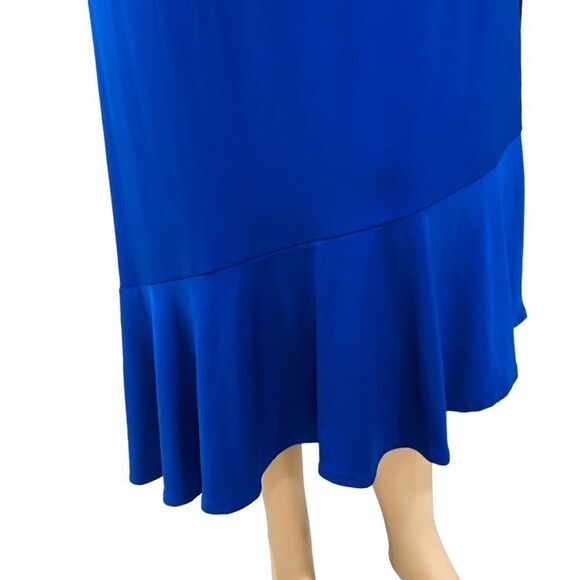 Chico’s Blue Ruffle Asymmetric  Pull On Stretching Dress Sz 0 (Reg Sz 4) - Picture 4 of 14